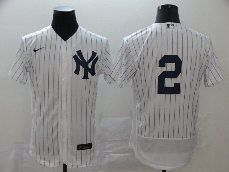 Men New York Yankees #2 Jeter White stripes Nike Elite MLB Jerseys